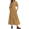imagePRETTYGARDEN Womens 2025 Summer Maxi Dress Short Sleeve V Neck Hollow Out Eyelet A Line Long Flowy Beach Vacation DressesKhaki