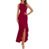 imagePRETTYGARDEN Womens Summer Bodycon Maxi Dress 2025 Sleeveless Ruffle Mermaid Cocktail Wedding Guest Formal Long DressesWine Red