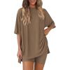 imagePRETTYGARDEN Womens Two Piece Lounge Set 2025 Summer Casual Oversized Shirts Biker Shorts Matching Airport Travel OutfitDark Khaki