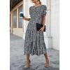 imagePRETTYGARDEN Summer Dresses for Women 2025 Casual Floral Boho Midi Sun Dress Puff Short Sleeve Flowy Beach Vacation SundressBlackWhite