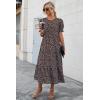 imagePRETTYGARDEN Summer Dresses for Women 2025 Casual Floral Boho Midi Sun Dress Puff Short Sleeve Flowy Beach Vacation SundressCoffee