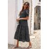 imagePRETTYGARDEN Summer Dresses for Women 2025 Casual Floral Boho Midi Sun Dress Puff Short Sleeve Flowy Beach Vacation SundressPolk Black