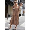 imagePRETTYGARDEN Summer Dresses for Women 2025 Casual Floral Boho Midi Sun Dress Puff Short Sleeve Flowy Beach Vacation SundressSolid Dark Khaki