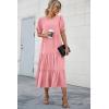 imagePRETTYGARDEN Summer Dresses for Women 2025 Casual Floral Boho Midi Sun Dress Puff Short Sleeve Flowy Beach Vacation SundressSolid Grey Pink