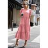 imagePRETTYGARDEN Summer Dresses for Women 2025 Casual Floral Boho Midi Sun Dress Puff Short Sleeve Flowy Beach Vacation SundressSolid Grey Pink