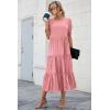 imagePRETTYGARDEN Summer Dresses for Women 2025 Casual Floral Boho Midi Sun Dress Puff Short Sleeve Flowy Beach Vacation SundressSolid Grey Pink