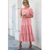 imagePRETTYGARDEN Summer Dresses for Women 2025 Casual Floral Boho Midi Sun Dress Puff Short Sleeve Flowy Beach Vacation SundressSolid Grey Pink