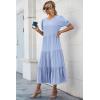 imagePRETTYGARDEN Summer Dresses for Women 2025 Casual Floral Boho Midi Sun Dress Puff Short Sleeve Flowy Beach Vacation SundressSolid Sky Blue