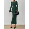 imagePRETTYGARDEN Womens Bodycon Maxi Dress Fall Fashion 2025 Long Bell Sleeve Ruched Fitted Elegant Cocktail Party Slit DressesDark Green