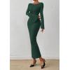imagePRETTYGARDEN Womens Bodycon Maxi Dress Fall Fashion 2025 Long Bell Sleeve Ruched Fitted Elegant Cocktail Party Slit DressesDark Green