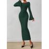 imagePRETTYGARDEN Womens Bodycon Maxi Dress Fall Fashion 2025 Long Bell Sleeve Ruched Fitted Elegant Cocktail Party Slit DressesDark Green