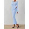 imagePRETTYGARDEN Womens Bodycon Maxi Dress Fall Fashion 2025 Long Bell Sleeve Ruched Fitted Elegant Cocktail Party Slit DressesLight Blue