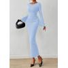 imagePRETTYGARDEN Womens Bodycon Maxi Dress Fall Fashion 2025 Long Bell Sleeve Ruched Fitted Elegant Cocktail Party Slit DressesLight Blue