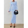 imagePRETTYGARDEN Womens Bodycon Maxi Dress Fall Fashion 2025 Long Bell Sleeve Ruched Fitted Elegant Cocktail Party Slit DressesLight Blue