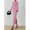 imagePRETTYGARDEN Womens Bodycon Maxi Dress Fall Fashion 2025 Long Bell Sleeve Ruched Fitted Elegant Cocktail Party Slit DressesPink