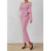 imagePRETTYGARDEN Womens Bodycon Maxi Dress Fall Fashion 2025 Long Bell Sleeve Ruched Fitted Elegant Cocktail Party Slit DressesPink