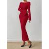 imagePRETTYGARDEN Womens Bodycon Maxi Dress Fall Fashion 2025 Long Bell Sleeve Ruched Fitted Elegant Cocktail Party Slit DressesRed