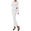 imagePRETTYGARDEN Womens Bodycon Maxi Dress Fall Fashion 2025 Long Bell Sleeve Ruched Fitted Elegant Cocktail Party Slit DressesWhite