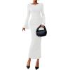 imagePRETTYGARDEN Womens Bodycon Maxi Dress Fall Fashion 2025 Long Bell Sleeve Ruched Fitted Elegant Cocktail Party Slit DressesWhite