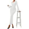 imagePRETTYGARDEN Womens Bodycon Maxi Dress Fall Fashion 2025 Long Bell Sleeve Ruched Fitted Elegant Cocktail Party Slit DressesWhite