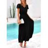 imagePRETTYGARDEN Womens Maxi Dresses 2025 Summer Trendy Cap Short Sleeve Button V Neck Casual Flowy Pleated Long DressBlack