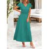 imagePRETTYGARDEN Womens Maxi Dresses 2025 Summer Trendy Cap Short Sleeve Button V Neck Casual Flowy Pleated Long DressBlue Green