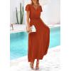 imagePRETTYGARDEN Womens Maxi Dresses 2025 Summer Trendy Cap Short Sleeve Button V Neck Casual Flowy Pleated Long DressBrick Red