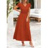 imagePRETTYGARDEN Womens Maxi Dresses 2025 Summer Trendy Cap Short Sleeve Button V Neck Casual Flowy Pleated Long DressBrick Red