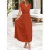 imagePRETTYGARDEN Womens Maxi Dresses 2025 Summer Trendy Cap Short Sleeve Button V Neck Casual Flowy Pleated Long DressBrick Red