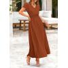 imagePRETTYGARDEN Womens Maxi Dresses 2025 Summer Trendy Cap Short Sleeve Button V Neck Casual Flowy Pleated Long DressBrown