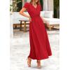 imagePRETTYGARDEN Womens Maxi Dresses 2025 Summer Trendy Cap Short Sleeve Button V Neck Casual Flowy Pleated Long DressRed