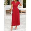 imagePRETTYGARDEN Womens Maxi Dresses 2025 Summer Trendy Cap Short Sleeve Button V Neck Casual Flowy Pleated Long DressRed