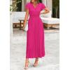 imagePRETTYGARDEN Womens Maxi Dresses 2025 Summer Trendy Cap Short Sleeve Button V Neck Casual Flowy Pleated Long DressRose Red