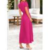 imagePRETTYGARDEN Womens Maxi Dresses 2025 Summer Trendy Cap Short Sleeve Button V Neck Casual Flowy Pleated Long DressRose Red