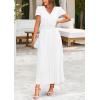 imagePRETTYGARDEN Womens Maxi Dresses 2025 Summer Trendy Cap Short Sleeve Button V Neck Casual Flowy Pleated Long DressWhite