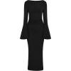 imagePRETTYGARDEN Womens Bodycon Maxi Dress Fall Fashion 2025 Long Bell Sleeve Ruched Fitted Elegant Cocktail Party Slit DressesBlack