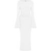 imagePRETTYGARDEN Womens Bodycon Maxi Dress Fall Fashion 2025 Long Bell Sleeve Ruched Fitted Elegant Cocktail Party Slit DressesWhite