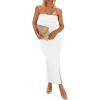 imagePRETTYGARDEN Womens Summer Bodycon Maxi Tube Dress Ribbed Strapless Side Slit Long Going Out Casual Elegant Party DressesWhite