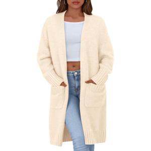 imagePRETTYGARDEN Fall Long Sleeve Cardigan Sweaters for Women 2025 Trendy Winter Open Front Loose Knitted Cardigans with PocketsBeige