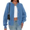 imagePRETTYGARDEN Cardigan Sweaters for Women Long Sleeve Open Front Button Down Trendy 2025 Fall Fashion Knit Winter CoatsGrey Blue