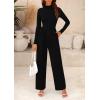 imagePRETTYGARDEN Jumpsuits For Women Dressy Casual Fall Fashion 2025 Long Sleeve Mock Neck Romper Business Work One Piece OutfitsBlack