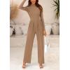 imagePRETTYGARDEN Jumpsuits For Women Dressy Casual Fall Fashion 2025 Long Sleeve Mock Neck Romper Business Work One Piece OutfitsCamel