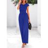 imagePRETTYGARDEN Summer Jumpsuits for Women Dressy 2025 Ribbed Cap Sleeve Wide Leg Pants Rompers Elegant Casual One Piece OutfitsDeep Blue