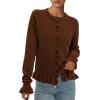 imagePRETTYGARDEN Womens Fall Button Down Cardigans Chunky Knit Ruffle Open Front Cropped Cardigan Sweaters Soft Long Sleeve TopsBrown