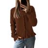 imagePRETTYGARDEN Womens Fall Button Down Cardigans Chunky Knit Ruffle Open Front Cropped Cardigan Sweaters Soft Long Sleeve TopsBrown