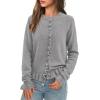 imagePRETTYGARDEN Womens Fall Button Down Cardigans Chunky Knit Ruffle Open Front Cropped Cardigan Sweaters Soft Long Sleeve TopsGrey
