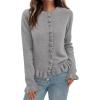imagePRETTYGARDEN Womens Fall Button Down Cardigans Chunky Knit Ruffle Open Front Cropped Cardigan Sweaters Soft Long Sleeve TopsGrey