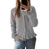 imagePRETTYGARDEN Womens Fall Button Down Cardigans Chunky Knit Ruffle Open Front Cropped Cardigan Sweaters Soft Long Sleeve TopsGrey
