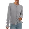 imagePRETTYGARDEN Womens Fall Button Down Cardigans Chunky Knit Ruffle Open Front Cropped Cardigan Sweaters Soft Long Sleeve TopsGrey