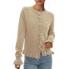 imagePRETTYGARDEN Womens Fall Button Down Cardigans Chunky Knit Ruffle Open Front Cropped Cardigan Sweaters Soft Long Sleeve TopsKhaki